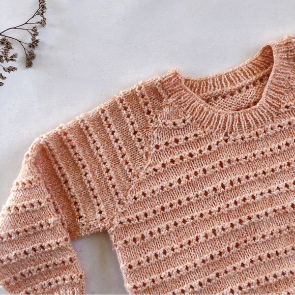 HANDMADE Size 5-6 Vintage Wool Peach Apricot Knitted Winter Jumper Pullover Girl - Picture 2 of 5